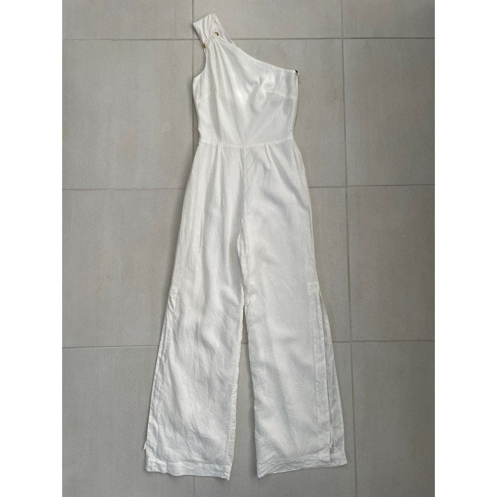 ViX Paula Hermanny Jumpsuit Women XS Avery One Shoulder Linen Resortwear NWOT